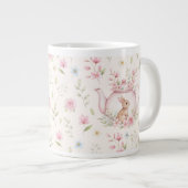 Whimsical Bunny Teapot Floral Spring  ジャンボコーヒーマグカップ (正面右)