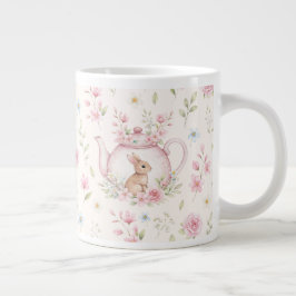 Whimsical Bunny Teapot Floral Spring  ジャンボコーヒーマグカップ
