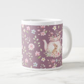 Whimsical Bunny Teapot Floral Spring ジャンボコーヒーマグカップ (正面右)