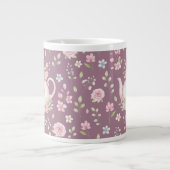 Whimsical Bunny Teapot Floral Spring ジャンボコーヒーマグカップ (正面)