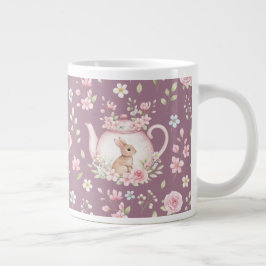 Whimsical Bunny Teapot Floral Spring  ジャンボコーヒーマグカップ