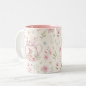 Whimsical Bunny Teapot Floral Spring  ツートーンマグカップ (正面左)