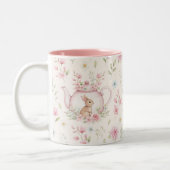 Whimsical Bunny Teapot Floral Spring  ツートーンマグカップ (左)
