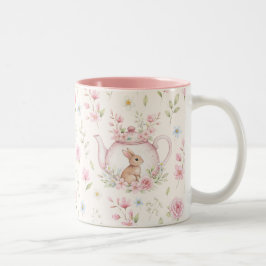 Whimsical Bunny Teapot Floral Spring  ツートーンマグカップ