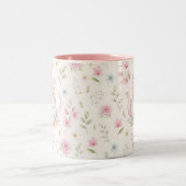 Whimsical Bunny Teapot Floral Spring  ツートーンマグカップ (中央)