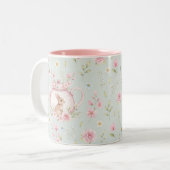 Whimsical Bunny Teapot Floral Spring  ツートーンマグカップ (正面左)