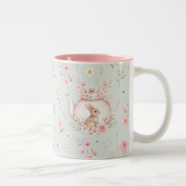 Whimsical Bunny Teapot Floral Spring  ツートーンマグカップ