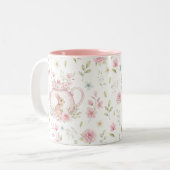 Whimsical Bunny Teapot Floral Spring  ツートーンマグカップ (正面左)
