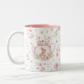 Whimsical Bunny Teapot Floral Spring  ツートーンマグカップ (左)