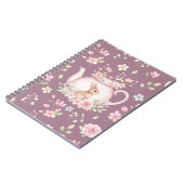 Whimsical Bunny Teapot Floral Spring Notebook ノートブック (左側)