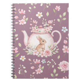 Whimsical Bunny Teapot Floral Spring Notebook ノートブック
