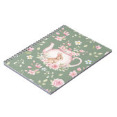 Whimsical Bunny Teapot Floral Spring Notebook ノートブック (左側)