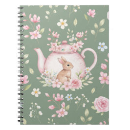 Whimsical Bunny Teapot Floral Spring Notebook ノートブック