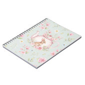 Whimsical Bunny Teapot Floral Spring Notebook ノートブック (左側)