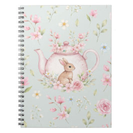 Whimsical Bunny Teapot Floral Spring Notebook ノートブック
