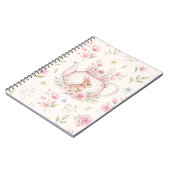Whimsical Bunny Teapot Floral Spring Notebook ノートブック (左側)