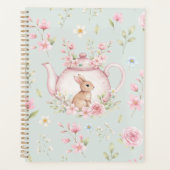 Whimsical Bunny Teapot Floral Spring Notebook プランナー手帳 (正面)