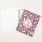 Whimsical Bunny Teapot Floral Spring Notebook プランナー手帳 (ディスプレー)