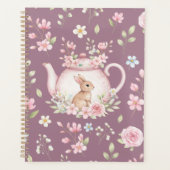 Whimsical Bunny Teapot Floral Spring Notebook プランナー手帳 (正面)