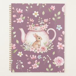 Whimsical Bunny Teapot Floral Spring Notebook プランナー手帳