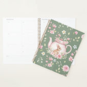 Whimsical Bunny Teapot Floral Spring Notebook プランナー手帳 (ディスプレー)