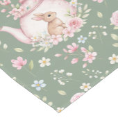 Whimsical Bunny Teapot Spring Floral Pattern ショートテーブルランナー (コーナー)