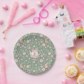Whimsical Bunny Teapot Spring Floral Pattern ペーパープレート (パーティー)