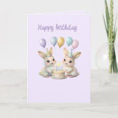  Whimsical Bunny Twins Birthday Greeting Card カード (正面)