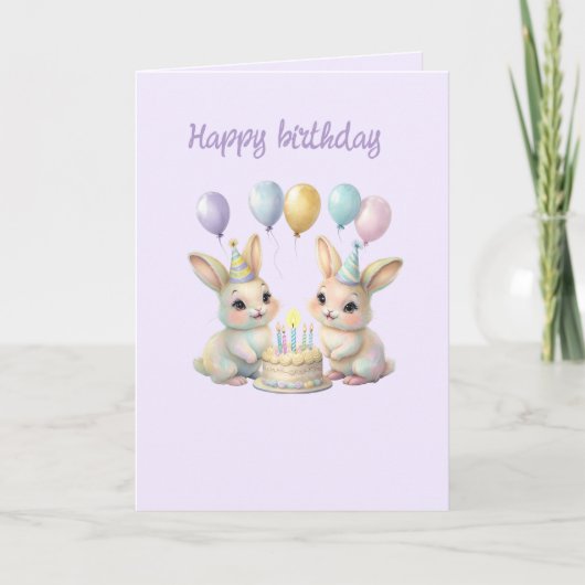 Whimsical Bunny Twins Birthday Greeting Card カード (正面)