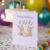  Whimsical Bunny Twins Birthday Greeting Card カード