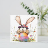 Whimsical Bunny with Decorated Egg Easter Greeting カード (スタンド正面)