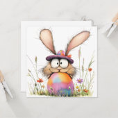 Whimsical Bunny with Decorated Egg Easter Greeting カード (正面/裏面インサイチュ)