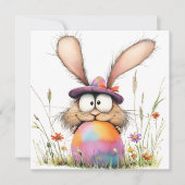 Whimsical Bunny with Decorated Egg Easter Greeting カード (正面)