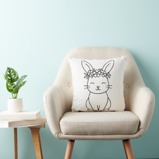 Whimsical Bunny with Floral Crown Line Art  クッション (椅子)