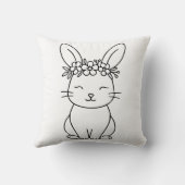 Whimsical Bunny with Floral Crown Line Art クッション (裏面)