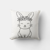 Whimsical Bunny with Floral Crown Line Art  クッション (正面)