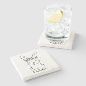 Whimsical Bunny with Floral Crown Line Art ストーンコースター (横)