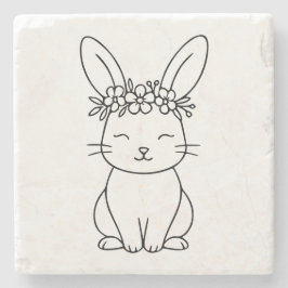 Whimsical Bunny with Floral Crown Line Art  ストーンコースター