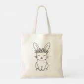 Whimsical Bunny with Floral Crown Line Art トートバッグ (裏面)