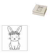Whimsical Bunny with Floral Crown Line Art ラバースタンプ (押印)