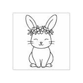 Whimsical Bunny with Floral Crown Line Art ラバースタンプ (インプリント)