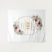 Whimsical Burgundy Gold Greenery 60th Birthday タペストリー (正面(横))
