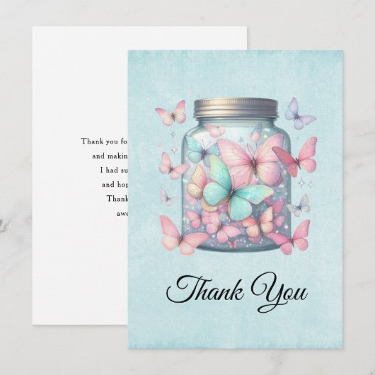 Whimsical Butterflies in a Jar サンキューカード (正面/裏面)