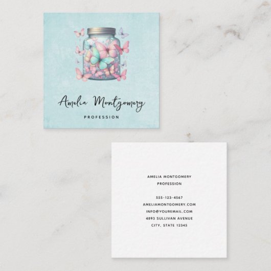 Whimsical Butterflies in a Jar スクエア名刺 (正面/裏面)