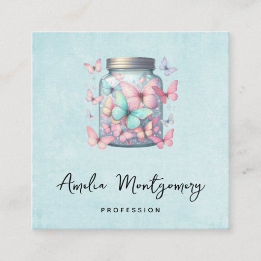 Whimsical Butterflies in a Jar スクエア名刺 (正面)