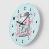 Whimsical Butterflies in a Jar ラージ壁時計 (傾斜)