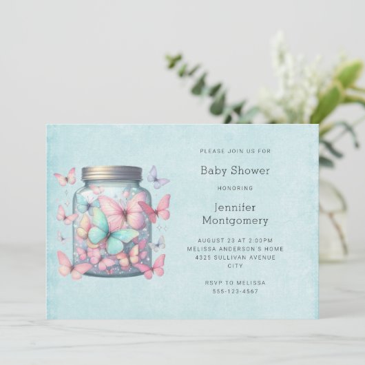 Whimsical Butterflies in a Jar Baby Shower 招待状 (スタンド正面)