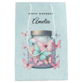 Whimsical Butterflies in a Jar Birthday ミディアムペーパーバッグ (正面)
