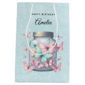 Whimsical Butterflies in a Jar Birthday ミディアムペーパーバッグ (裏面)