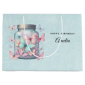 Whimsical Butterflies in a Jar Birthday ラージペーパーバッグ (正面)